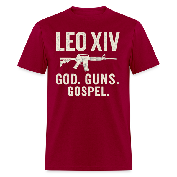 Leo XIV God Gun Gospel T Shirt - dark red