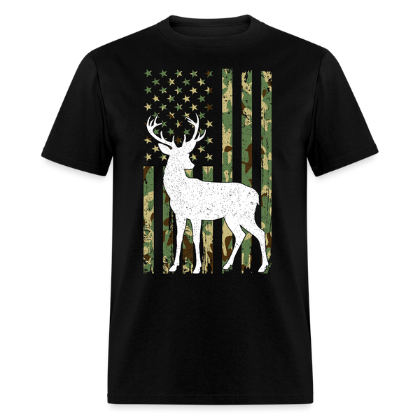 Whitetail Buck Deer Hunting American Camouflage T Shirt - black