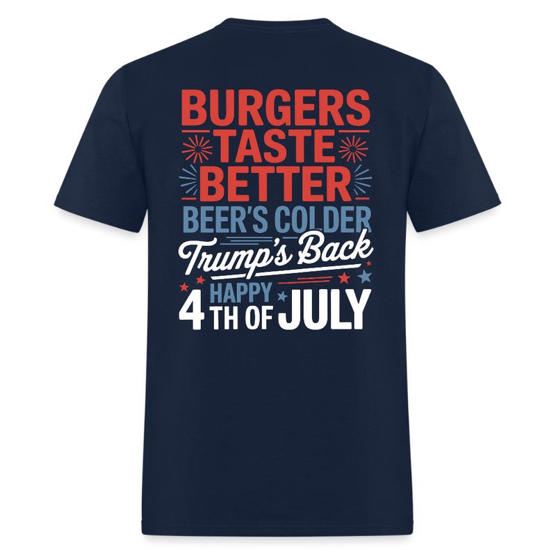 Burgers Taste Better Beer's Colder Back Print T Shirt - navy