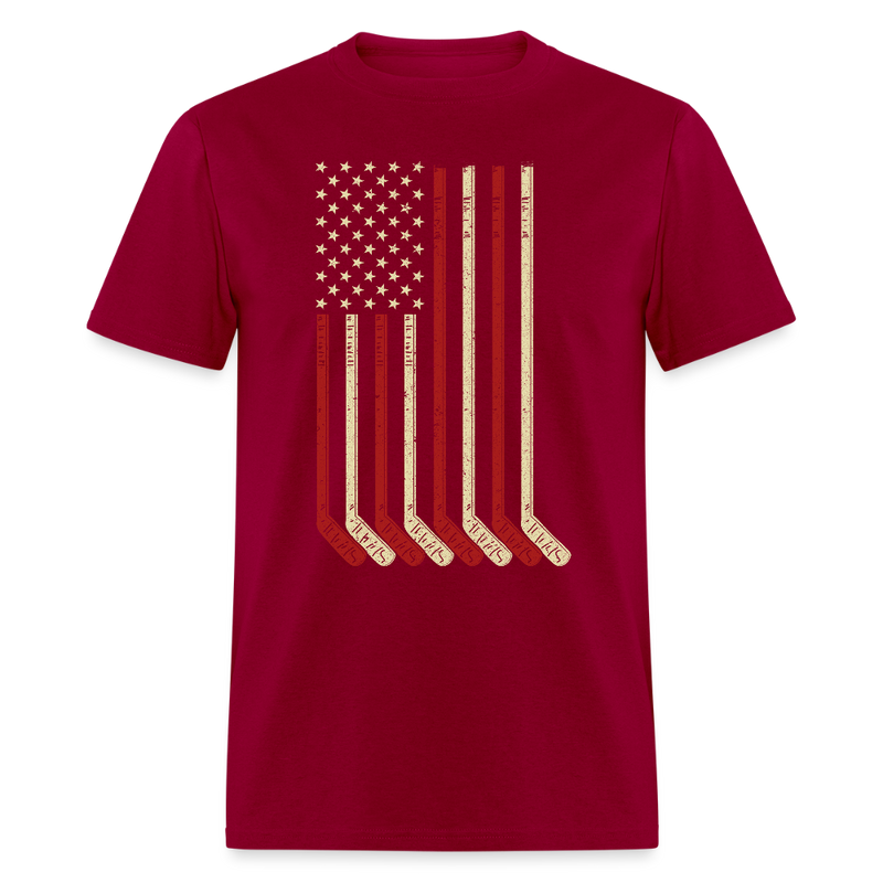 USA Flag Patriotic American Hockey T Shirt - dark red