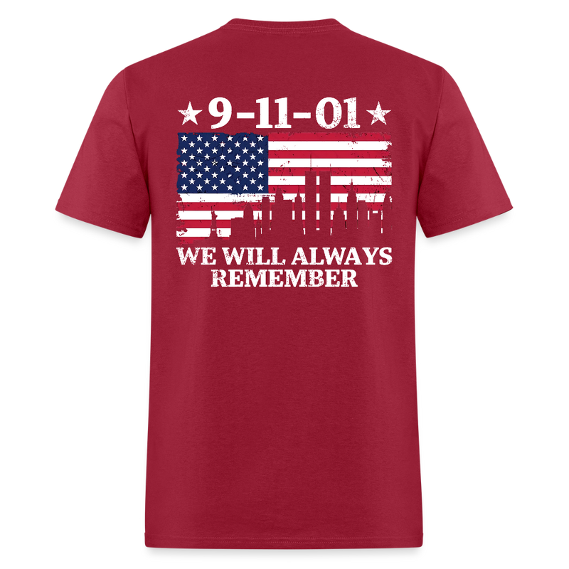 September 11th We Will Always Remember T Shirt - dark red