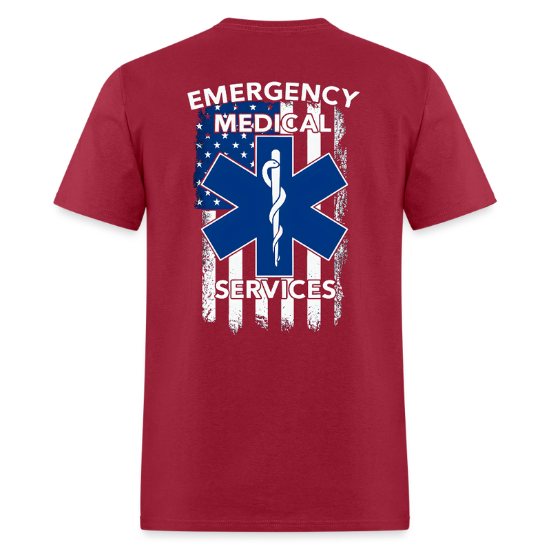 Emergency Medical Services American Flag T Shirt - dark red