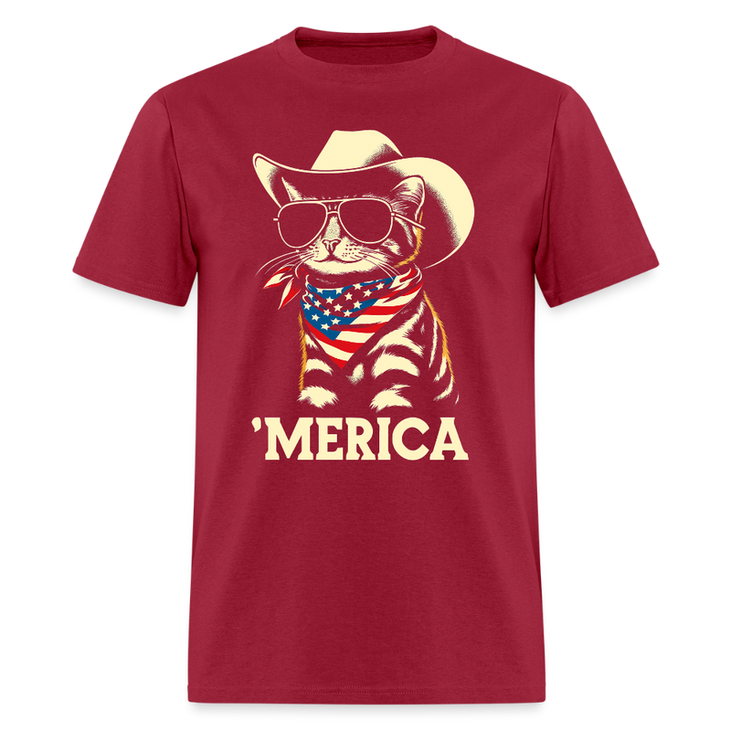 USA 'Merica Cat T Shirt - dark red