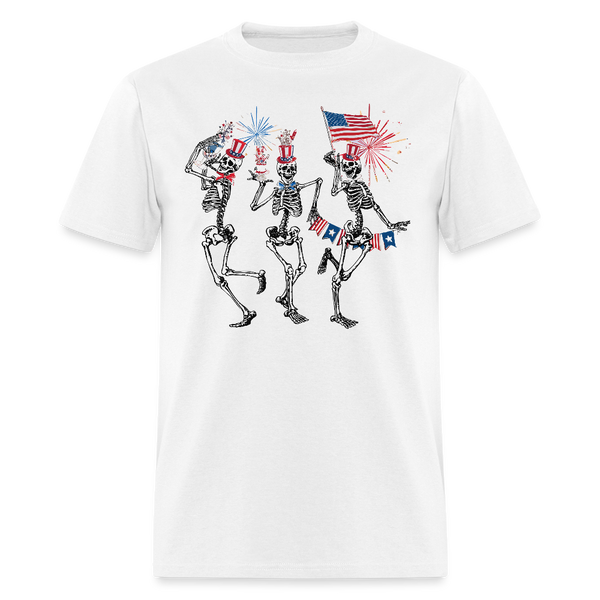 4th of July Dancing Skeleton T Shirt - white