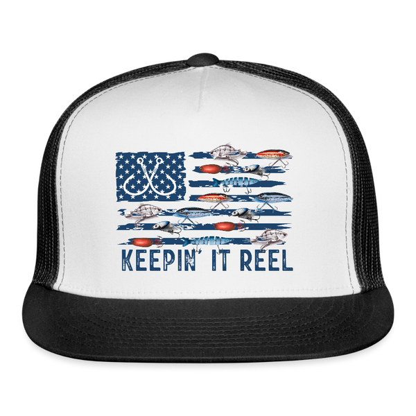 Fishing Lure Flag Trucker Hat - white/black