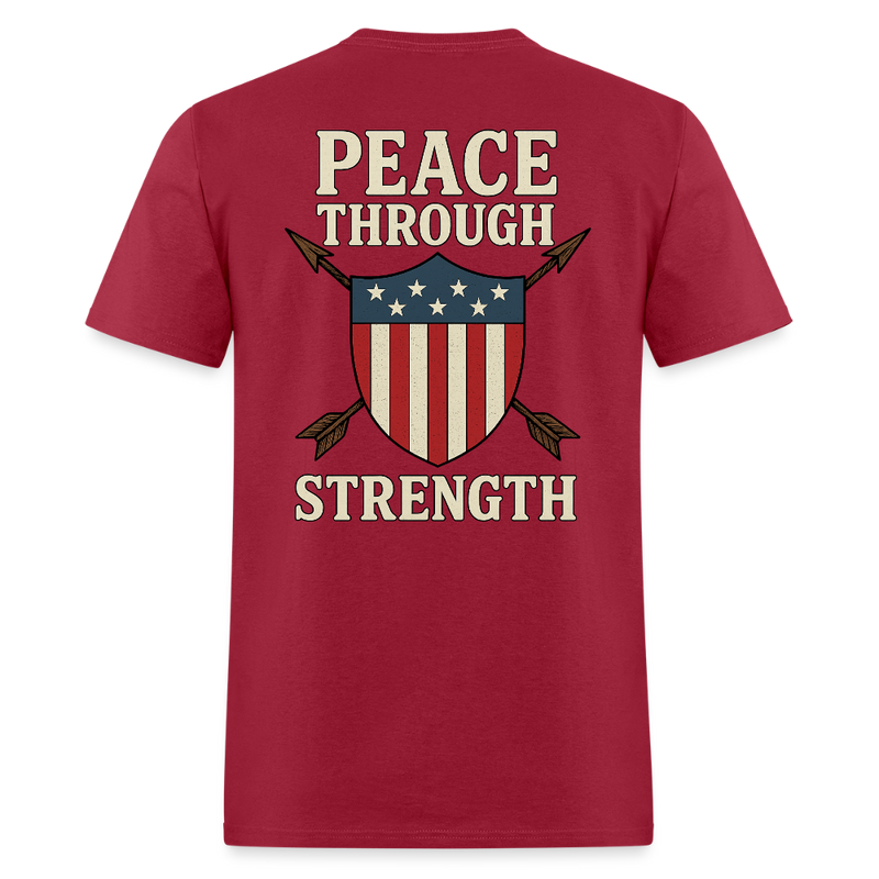 Peace Through Strength T Shirt - 2 - dark red