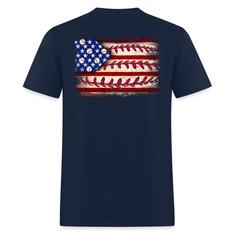 Baseball American Flag Double-Sided Print T Shirt - navy