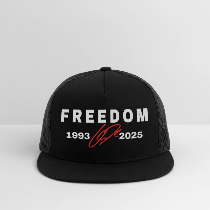 Freedom Charlie Kirk 1993-2025 Black Trucker Hat - black/black