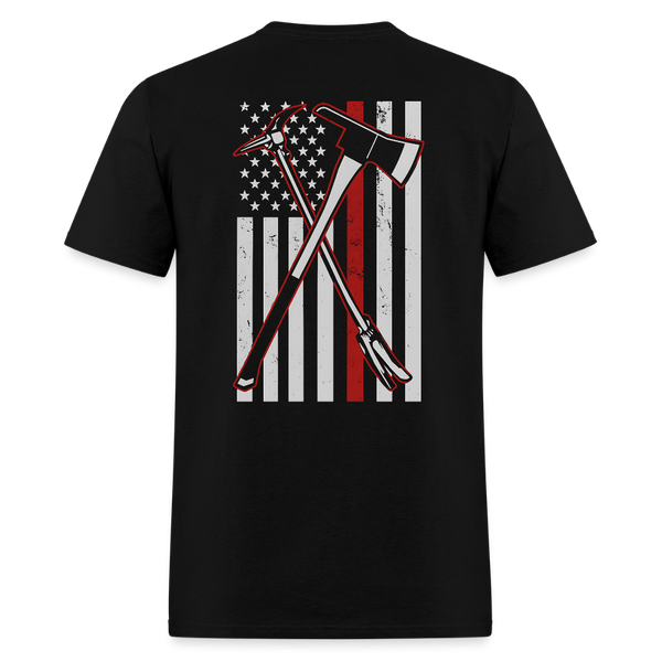 Firefighter Axe Flag Double Sided T Shirt - black