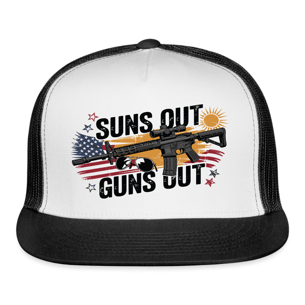 Suns Out Guns Out Trucker Hat - white/black