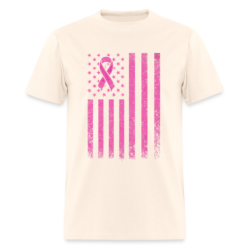 Breast Cancer Awareness US Flag T Shirt - natural