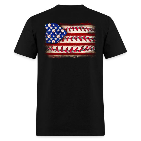 Baseball American Flag Double-Sided Print T Shirt - black