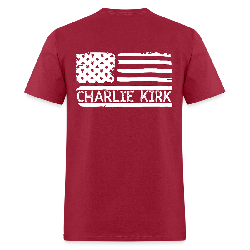 Charlie Kirk Freedom American Flag T Shirt - 2 - dark red
