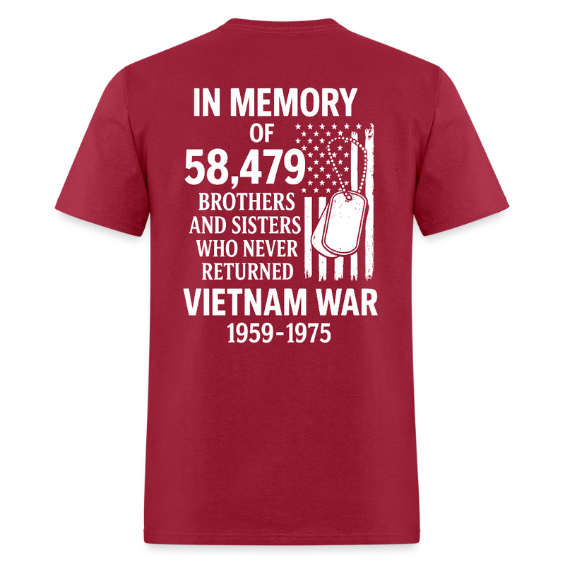 Vietnam War Memorial Tribute to 58,479 Fallen Heroes T Shirt - dark red