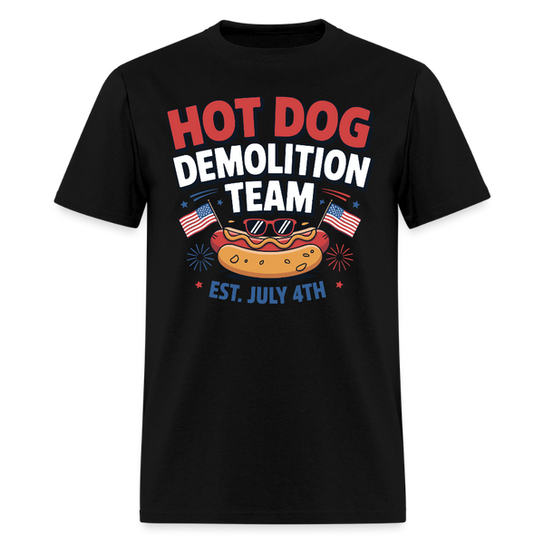 Hot Dog Demolition Team Est. July 4th T Shirt - black