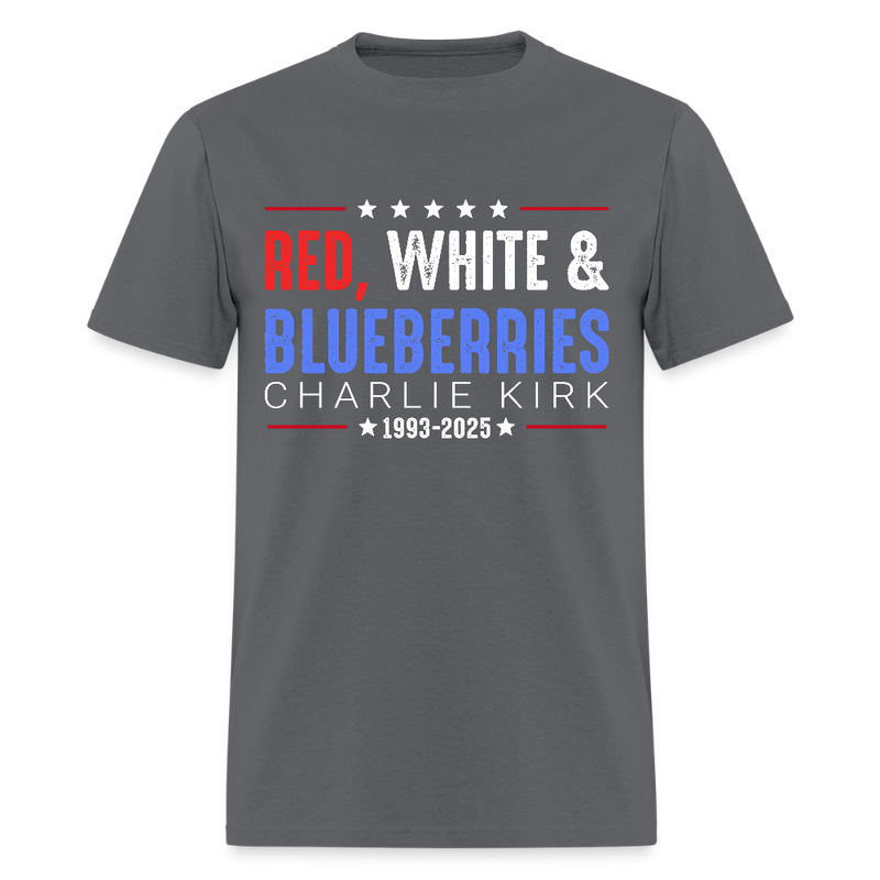 Red White and Blueberries Charlie Kirk Patriotic T Shirt - charcoal
