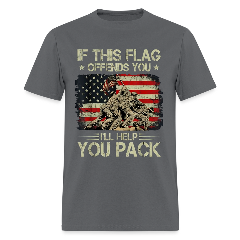 If This Flag Offends You I'll Help You Veterans Front Print T Shirt - charcoal