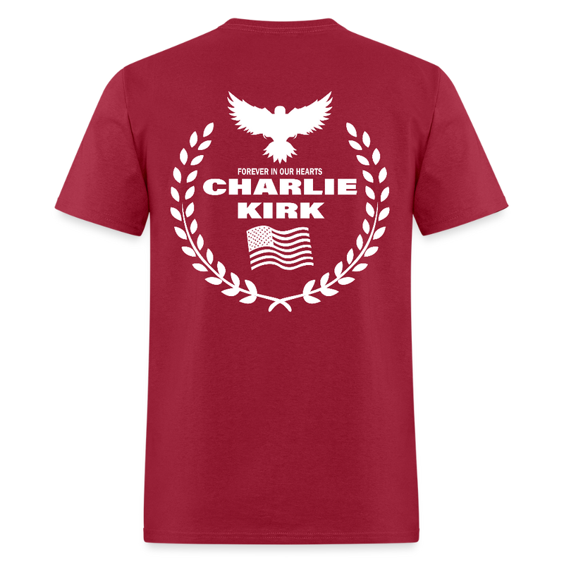 Charlie Kirk Forever In Our Heart US Flag T Shirt - dark red
