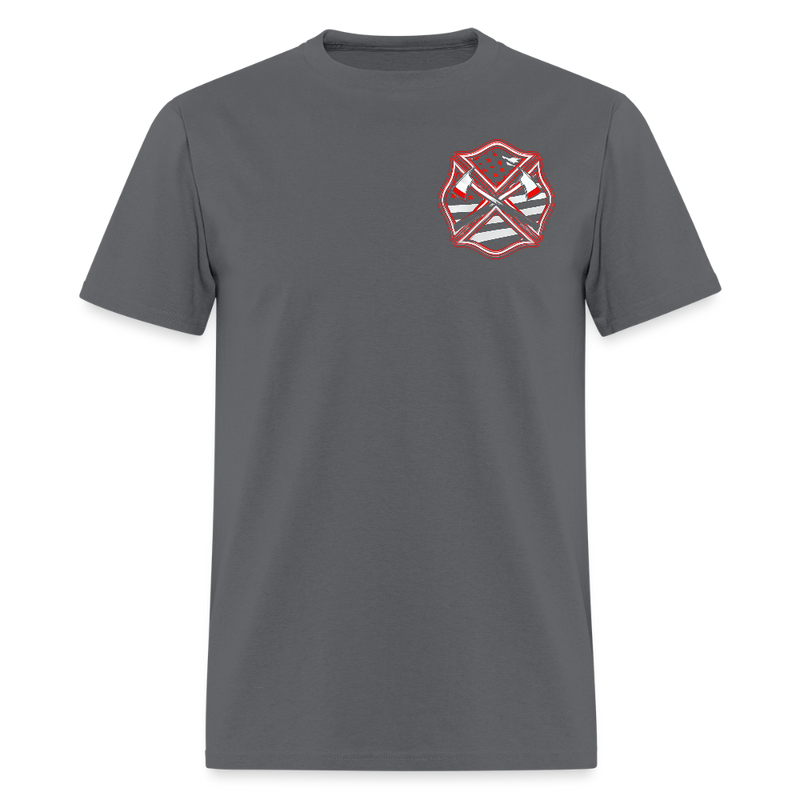 Patriotic Hero Firefighter USA Flag Double Sided T Shirt - charcoal