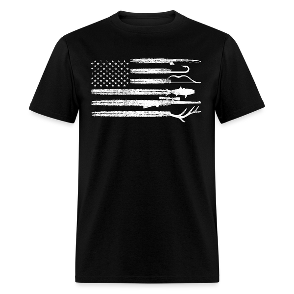Hunting Fishing USA Flag T Shirt - black
