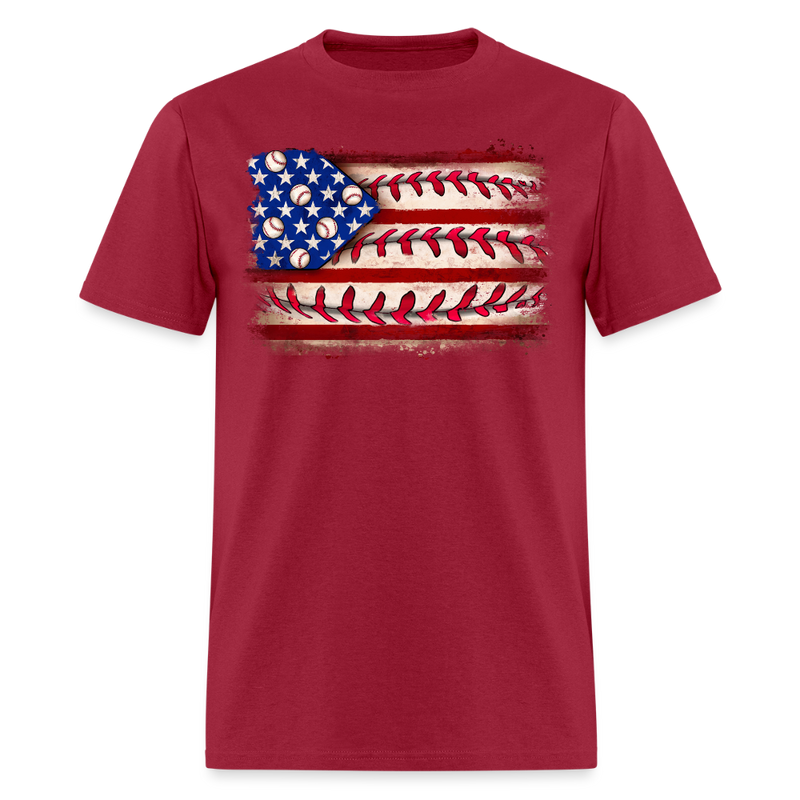 Baseball American Flag T Shirt - dark red