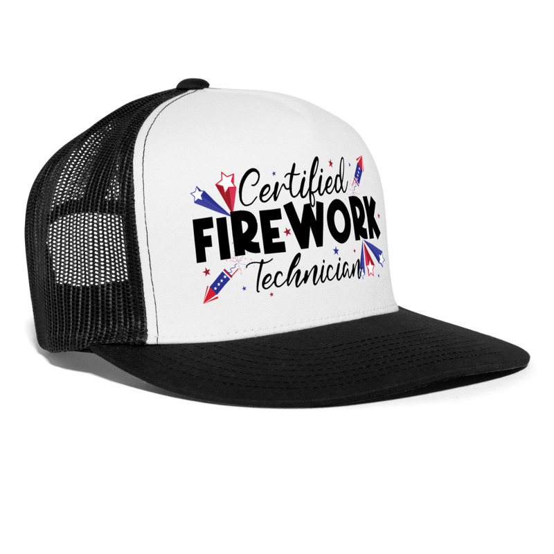 Certified Firework Technician Trucker Hat - white/black