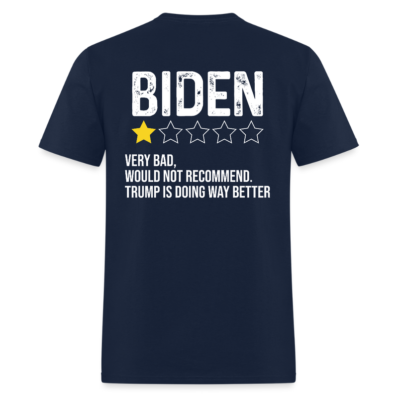 Biden 1 Star Review Very Bad Back Print T Shirt - navy