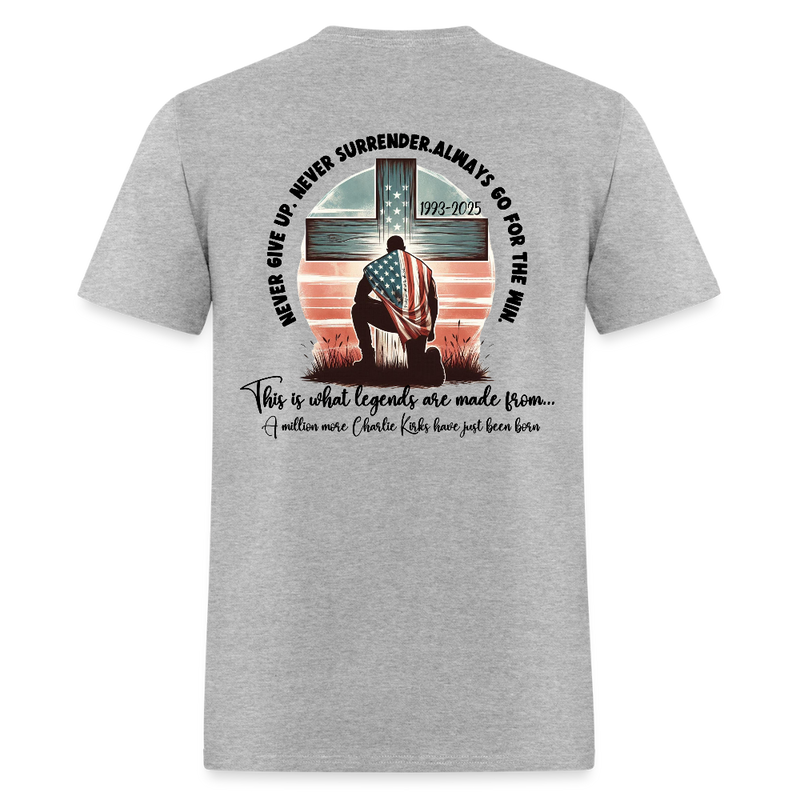 Charlie Kirk Freedom Never Give Up T Shirt - heather gray
