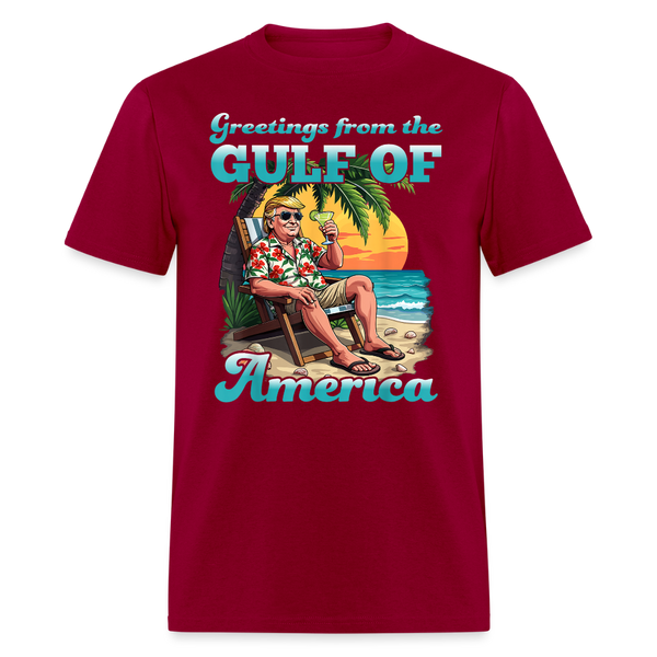 Greetings From The Gulf Of America Cheer T Shirt - dark red