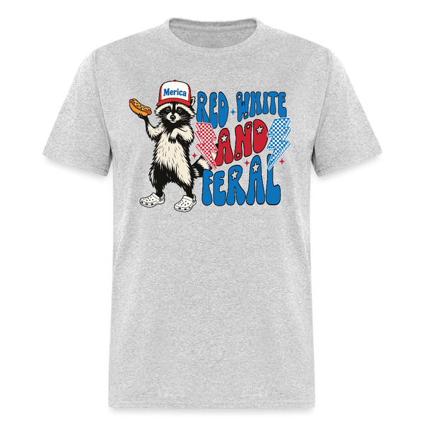 Red White And Feral Raccoon T Shirt - heather gray