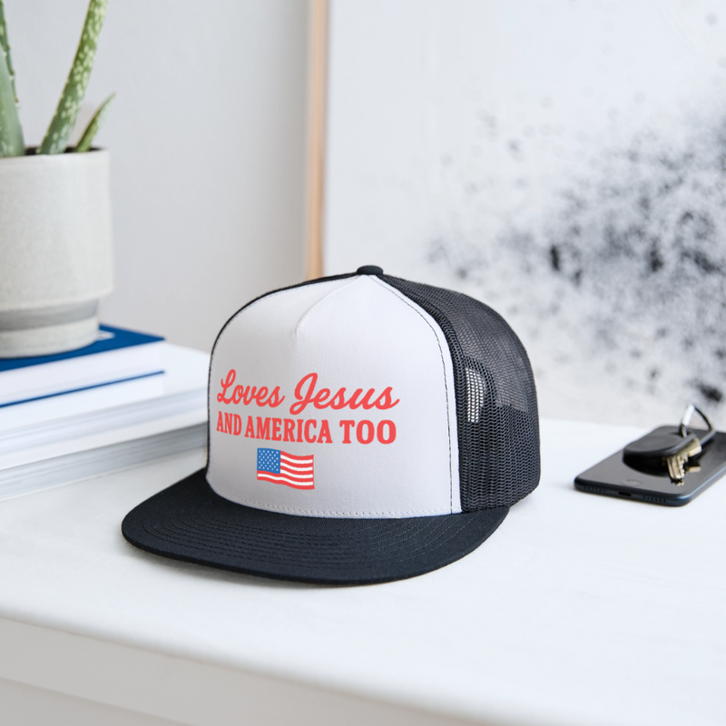 Loves Jesus And America Too Trucker Hat - white/black