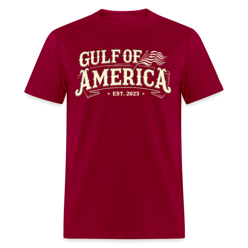 Gulf of America with American Flag Est. 2025 T Shirt - dark red