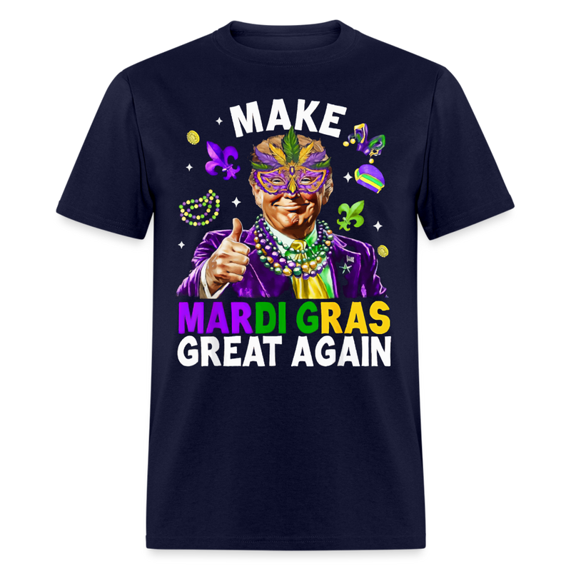 Make Mardi Gras Great Again Trump Beads Mask Feather Funny T Shirt - navy
