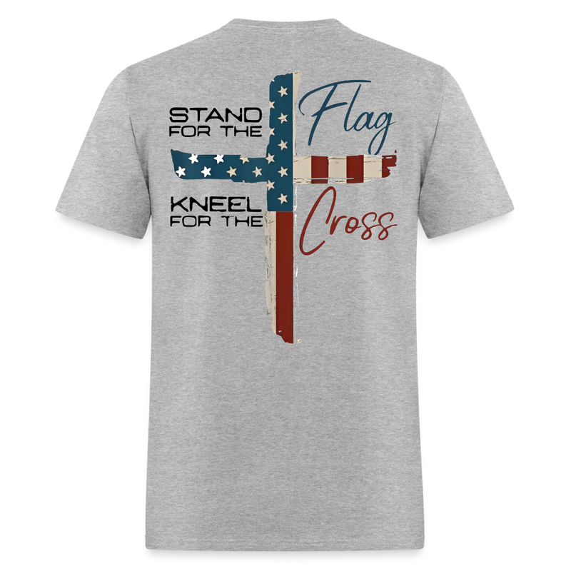 Stand For The Flag Kneel For The Cross White T Shirt - heather gray