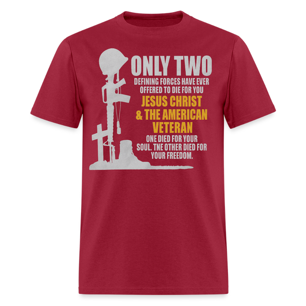 Jesus Christ and the American Veteran T Shirt - 2 - dark red