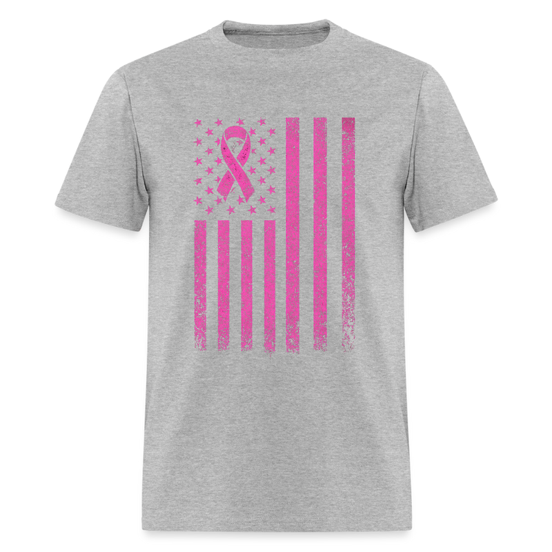 Breast Cancer Awareness US Flag T Shirt - heather gray