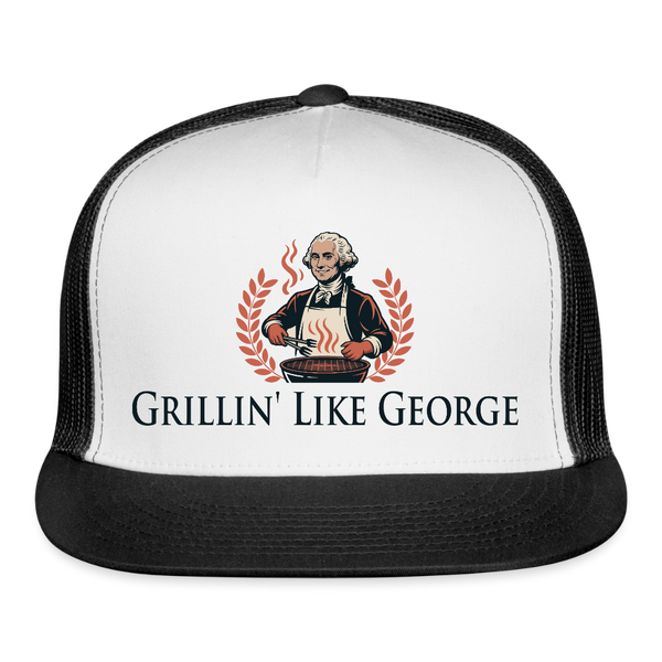 Grillin' Like George Trucker Hat - white/black