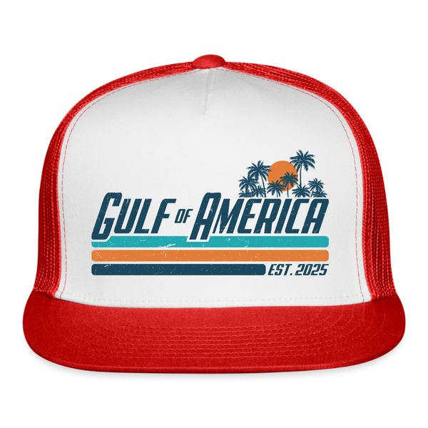 Gulf Of America Est. 2025 Red Trucker Hat - 2 - white/red