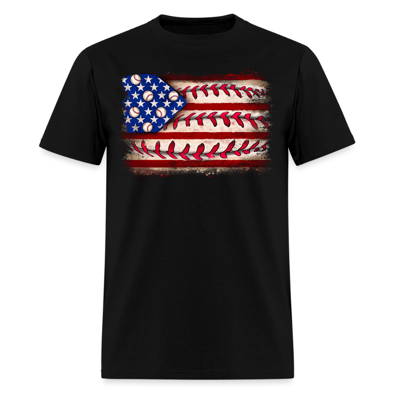 Baseball American Flag T Shirt - black
