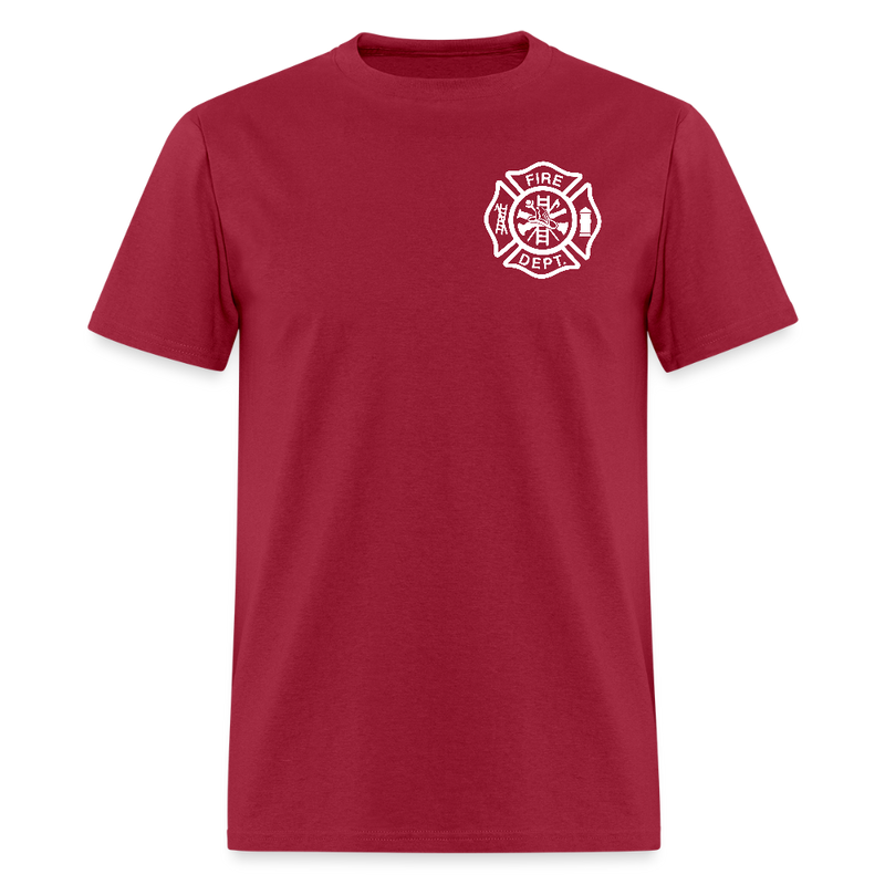 Fire Dept. Firefighter Skull American Flag T Shirt - dark red