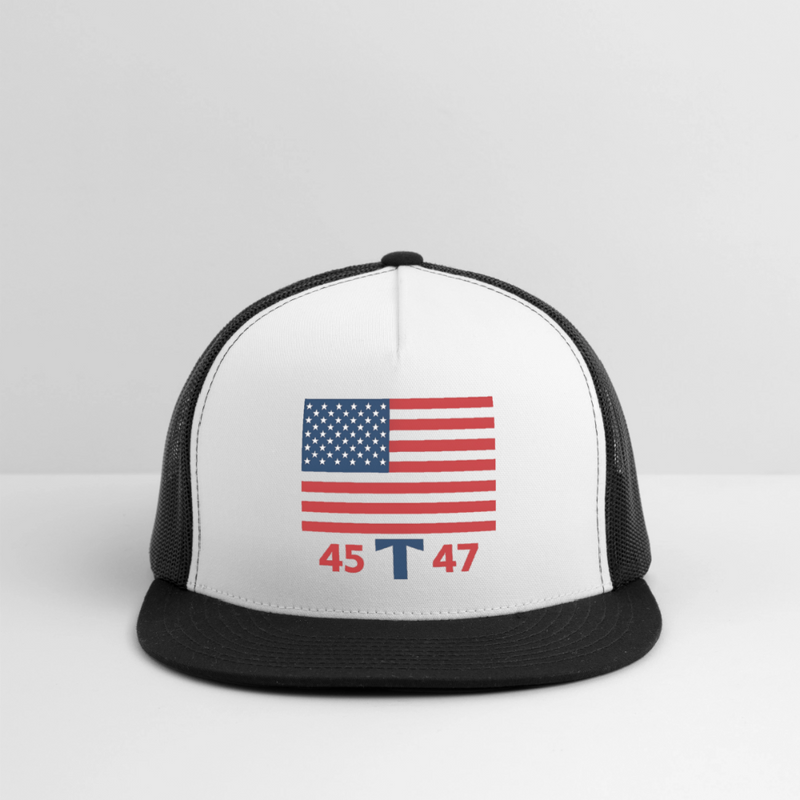 Trump American Flag 45 T 47 Trucker Hat - white/black