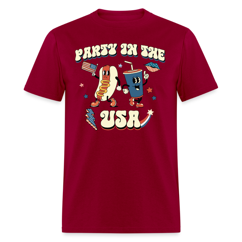 Party In The USA Retro T Shirt - dark red