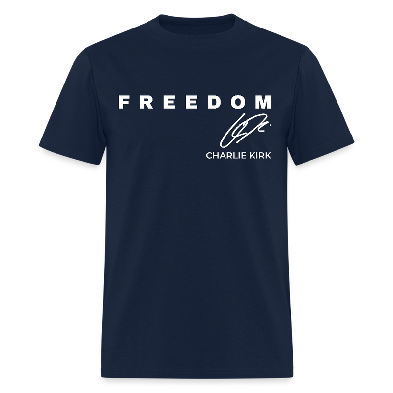 Freedom Signature Charlie Kirk Forever In Our Heart US Flag T Shirt - navy