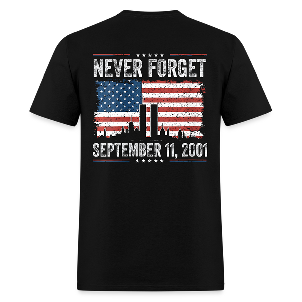 Never Forget  American Flag T Shirt - black