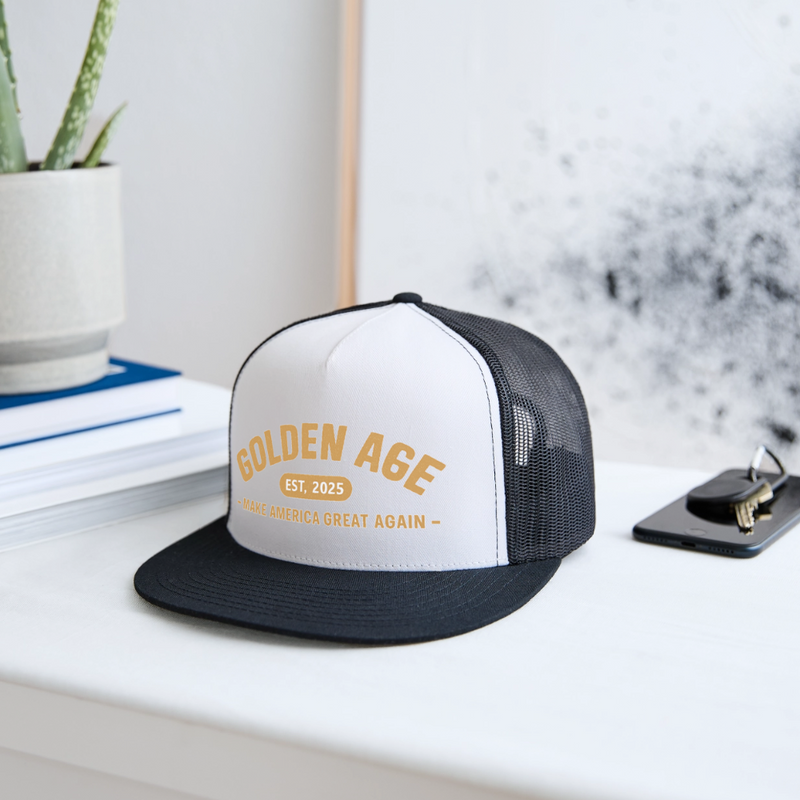 Golden Age Make America Great Again Est. 2025 Trucker Hat - white/black