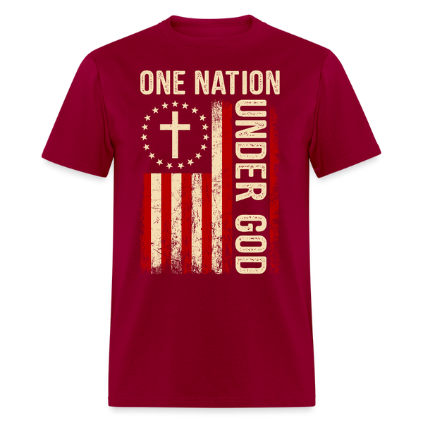 One Nation Under God US Flag T Shirt - dark red