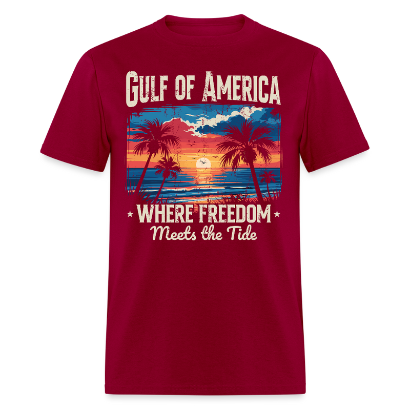 Gulf of America Where Freedom Meets The Tide T Shirt - dark red