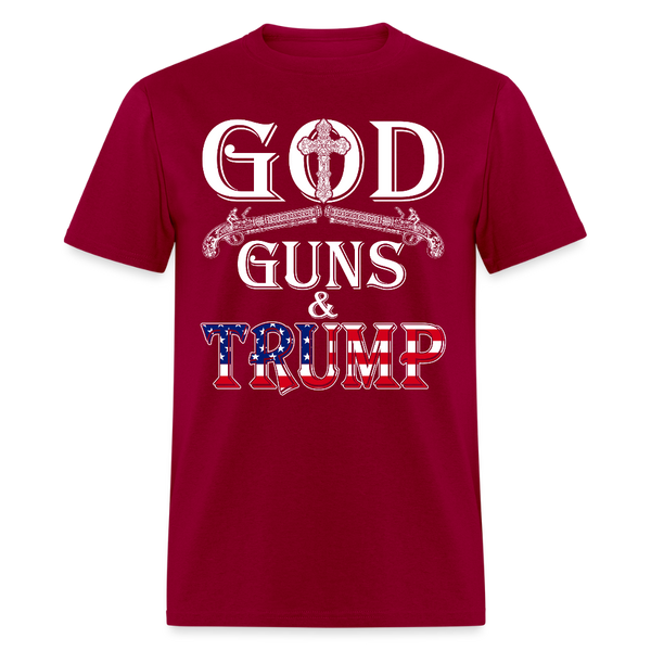 God Guns And Trump T Shirt - 2 - dark red