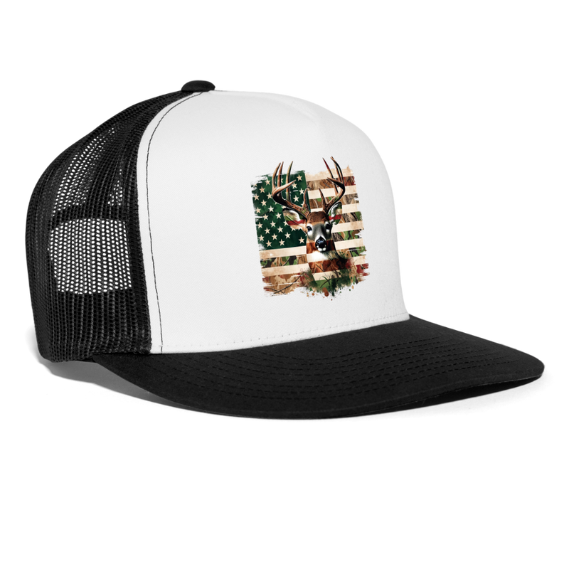 Camo American Deer Trucker Hat - white/black