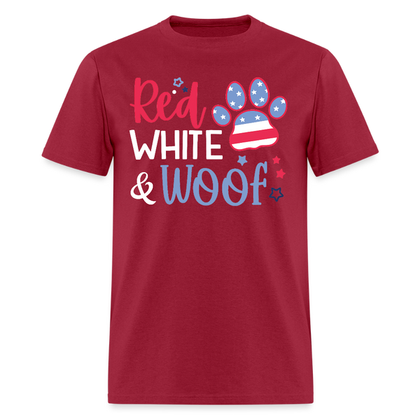Red White And Woof Dog Paw T Shirt - dark red